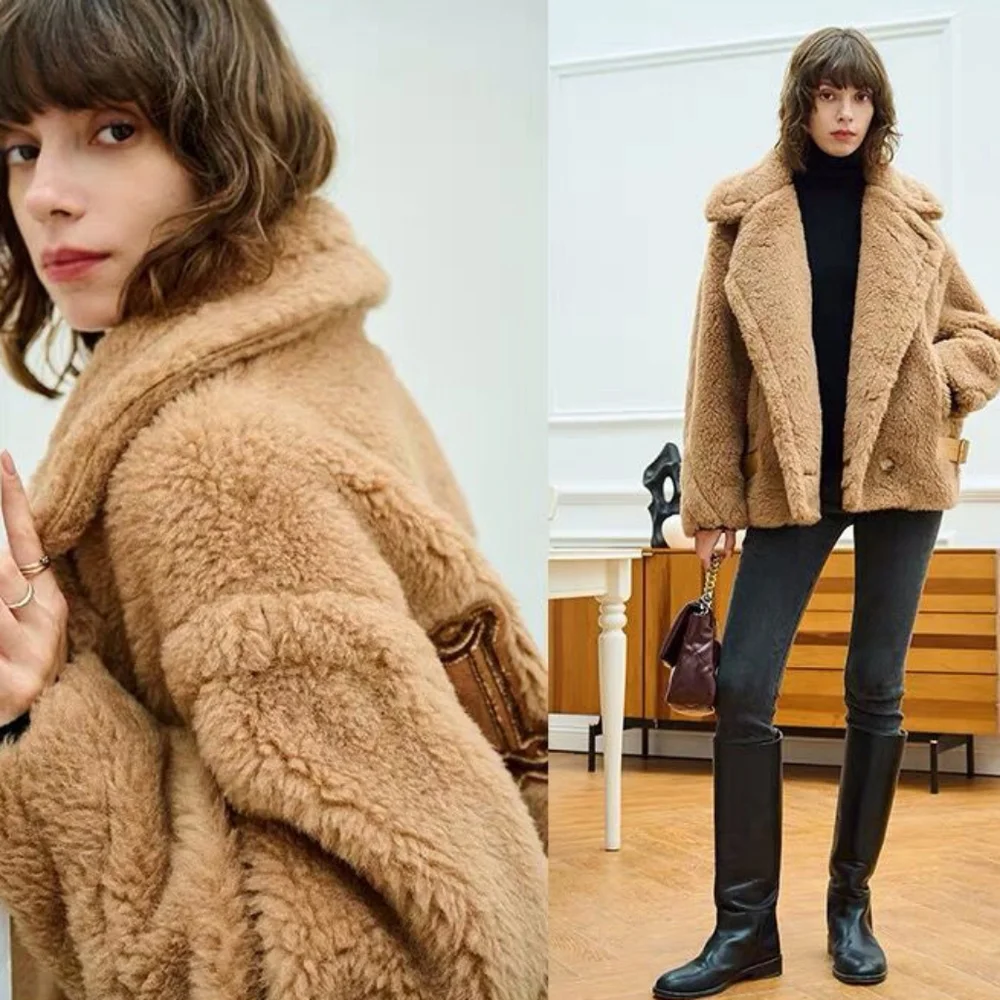 Real Wool Alpaca Teddy Bear Coat for Women, - Picture 2 of 8